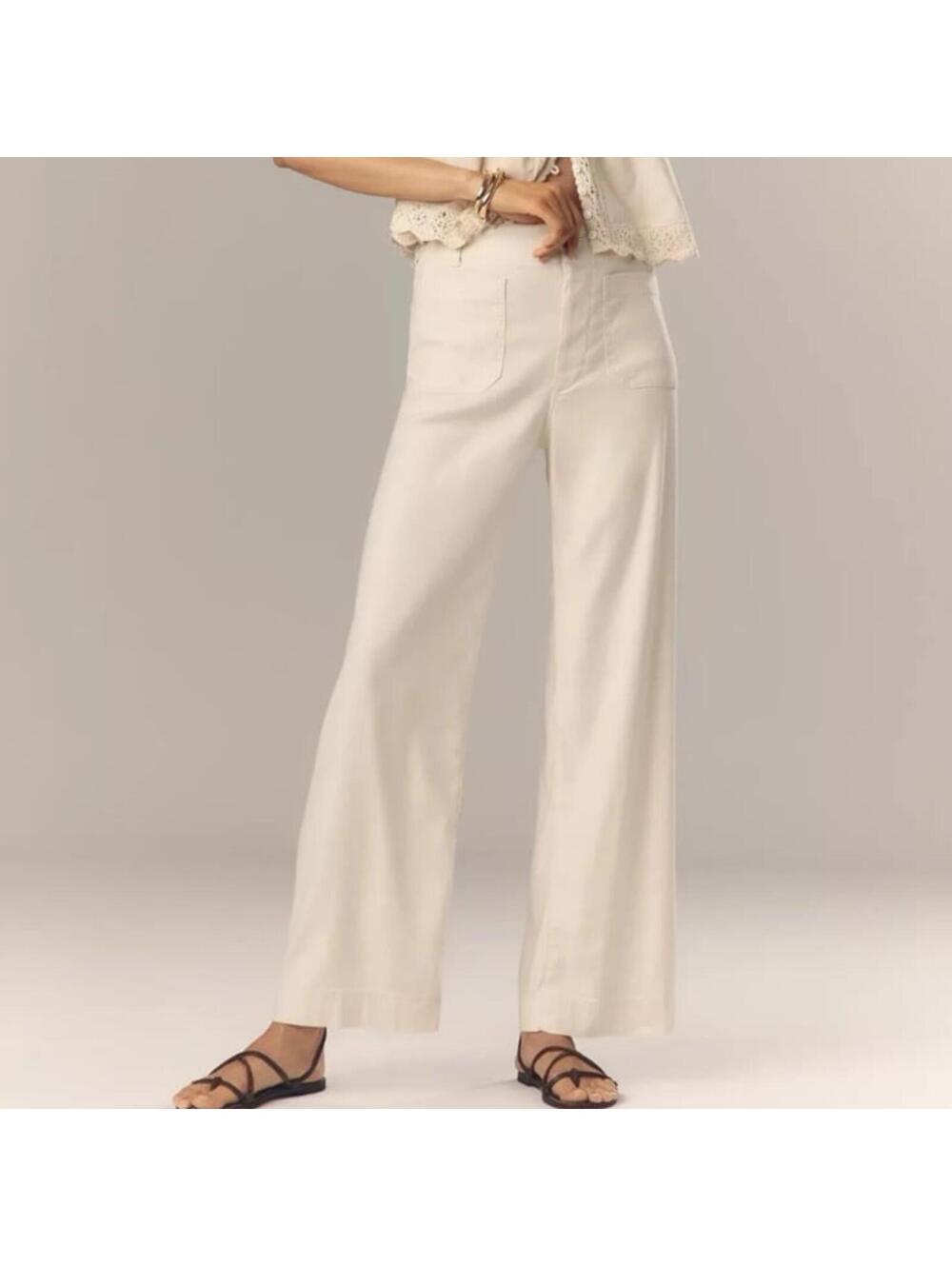 Anthropologie Maeve The Colette Linen Full Length Wide Leg Pants size 25